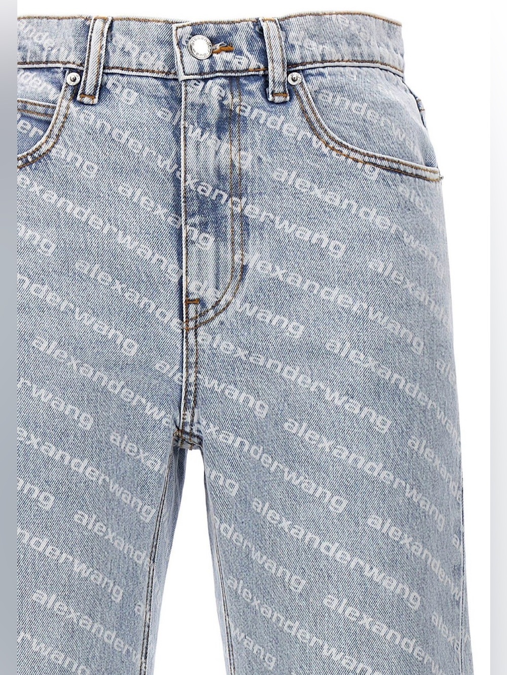 Alexander Wang Light Blue Logo-Print Straight-Leg Jeans